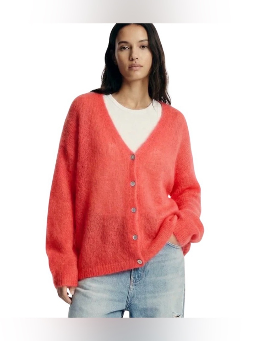 BNWT American Dreams Cornelia V-Neck Button Cardigan in Coral Red